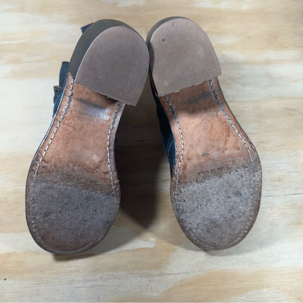 Frye Sabrina Double Buckle Black Leather Moto Boots Women’s Size 7 - Picture 6 of 8